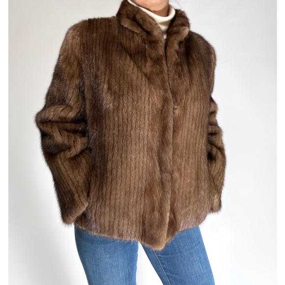 MINK FUR WomenS Jacket Brown Size L - Picture 15 of 17